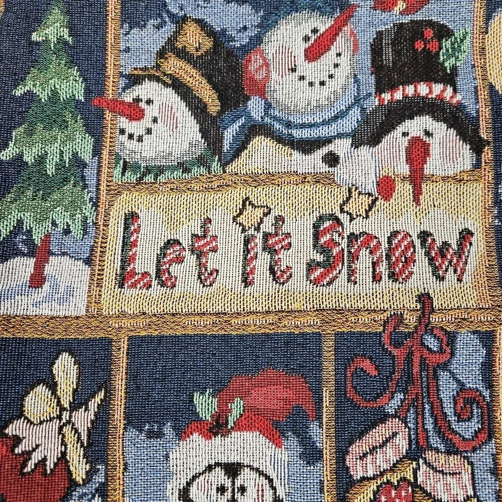 Christmas Tapestry Throw Pillow Cover Penguins & Snowmen 17
